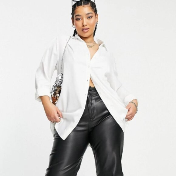 Extro & Vert Women's Plus Satin Button Up Shirt - 18 - Picture 1 of 8